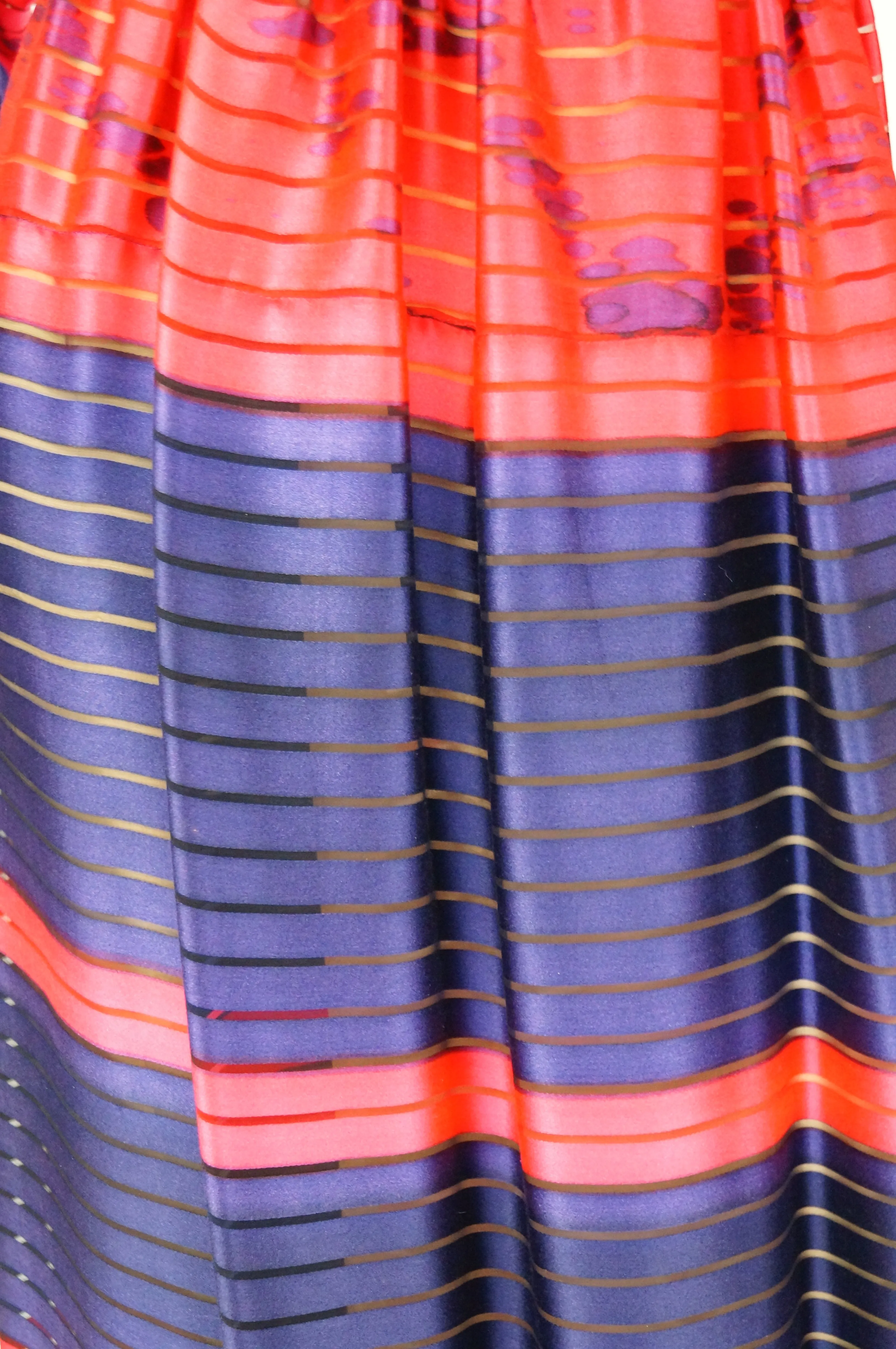 1970s Bill Blass Neon Pink and Purple Sheer Stripe Dress
