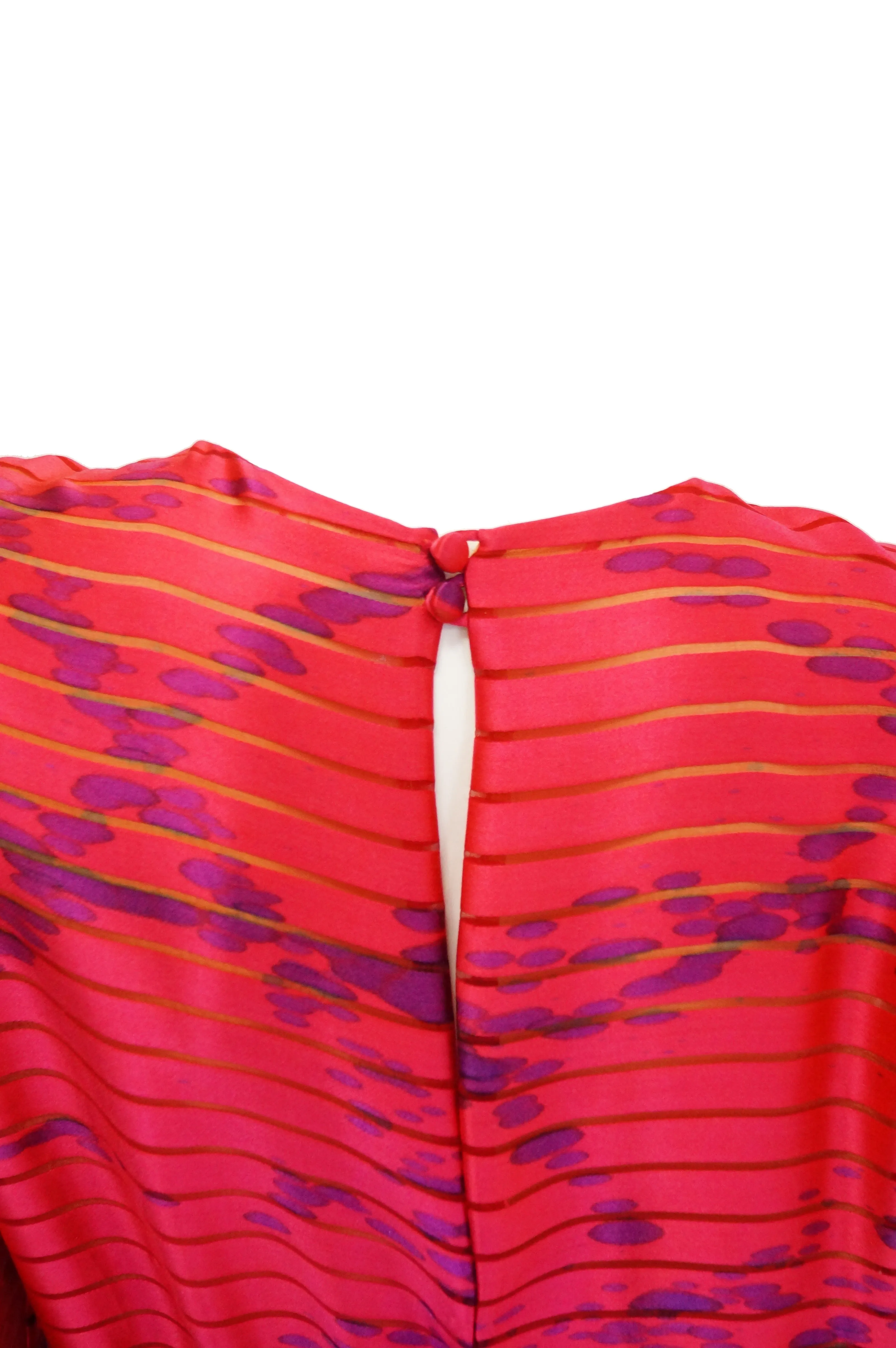 1970s Bill Blass Neon Pink and Purple Sheer Stripe Dress