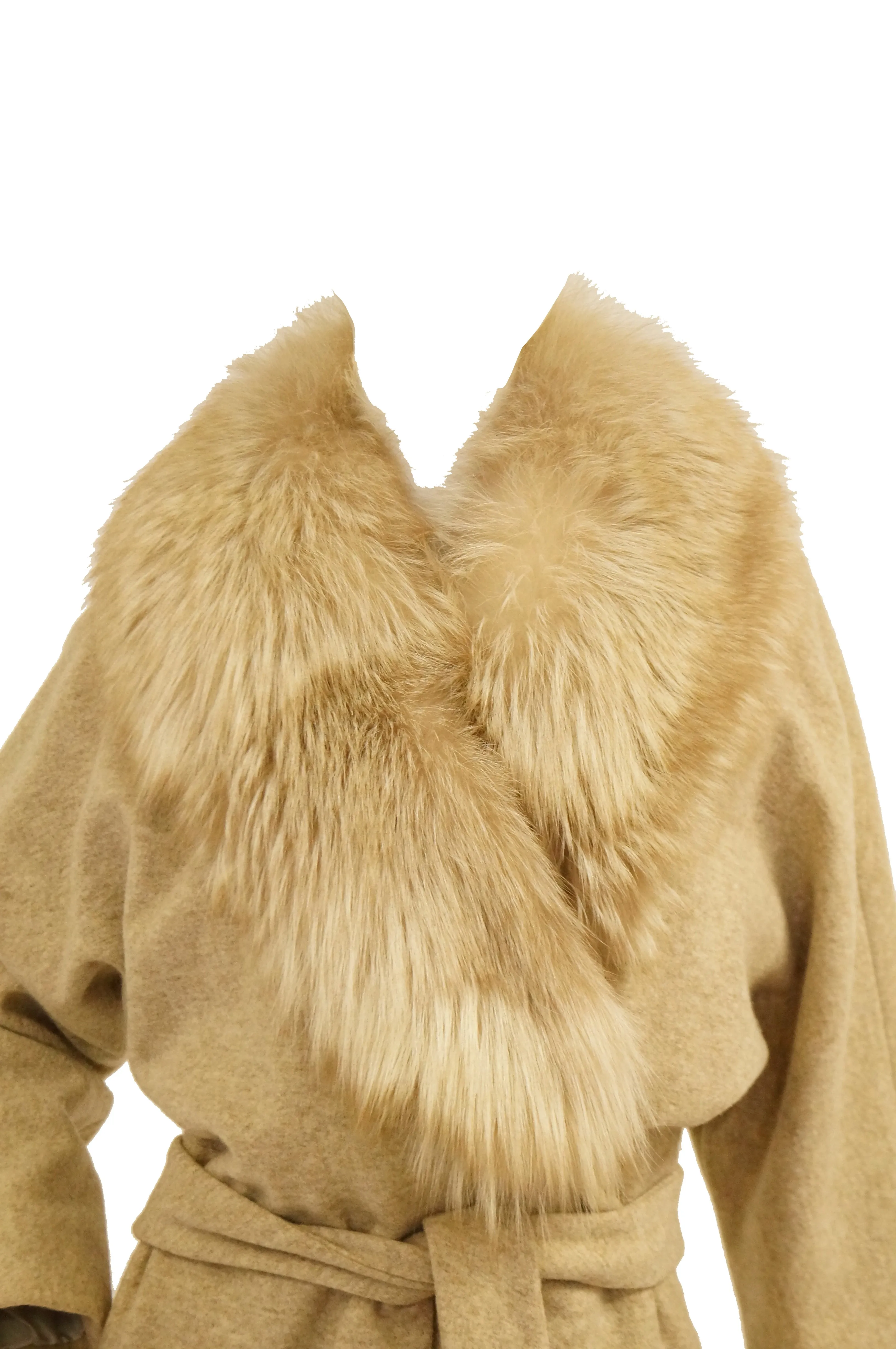 1970s Bill Blass Plush Fox Collar Wool Wrap Coat for Neiman Marcus