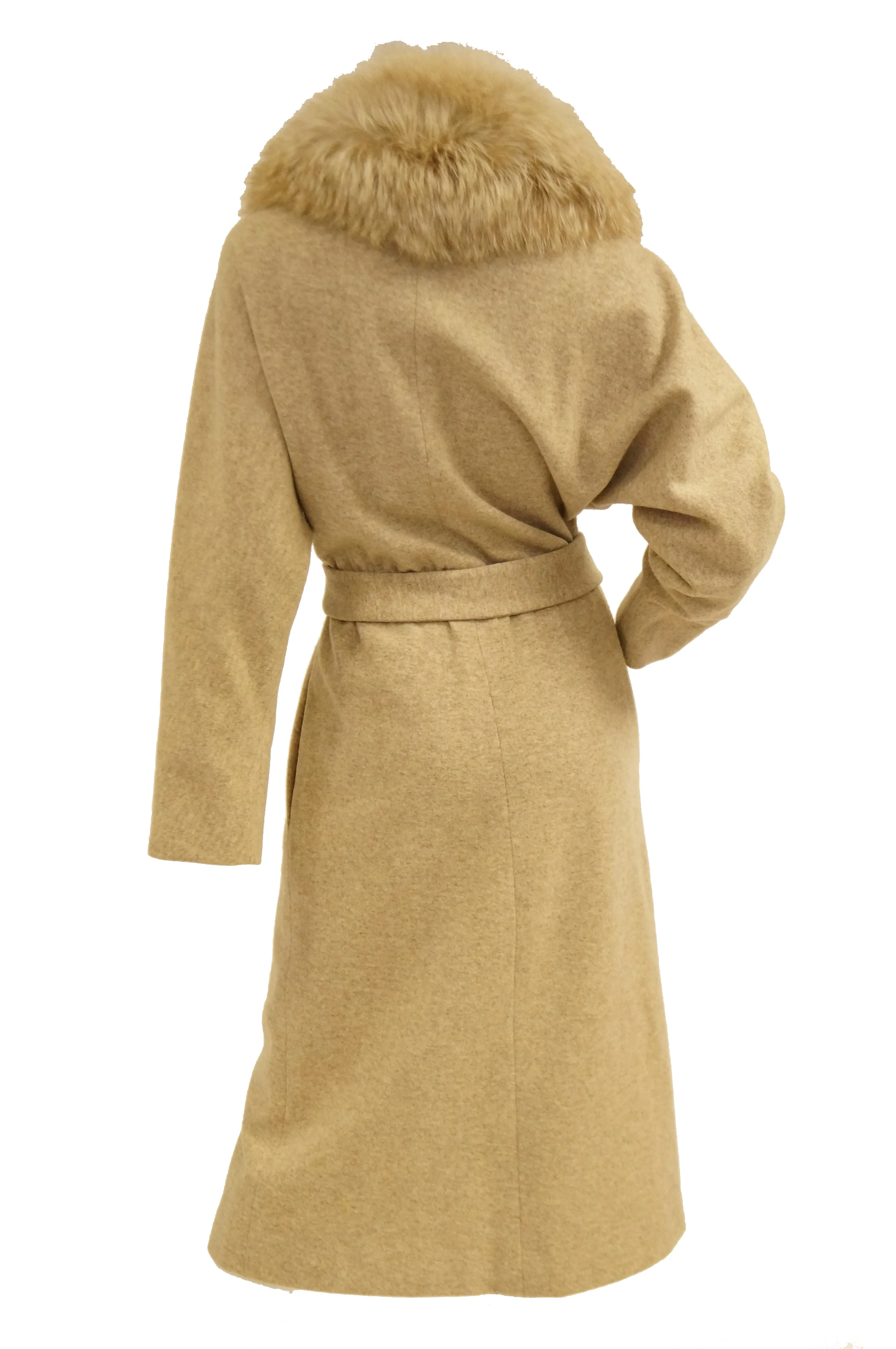1970s Bill Blass Plush Fox Collar Wool Wrap Coat for Neiman Marcus