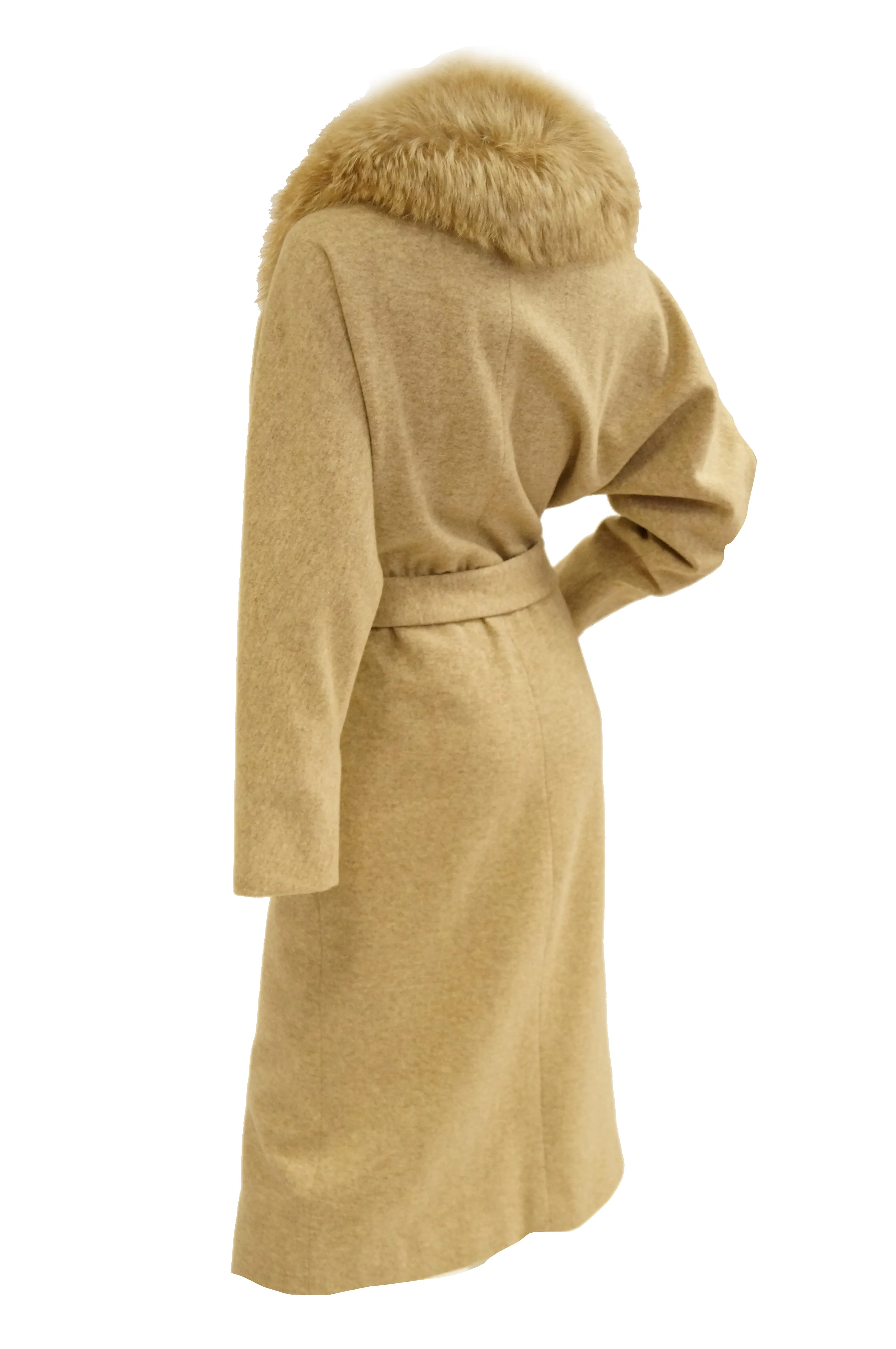 1970s Bill Blass Plush Fox Collar Wool Wrap Coat for Neiman Marcus