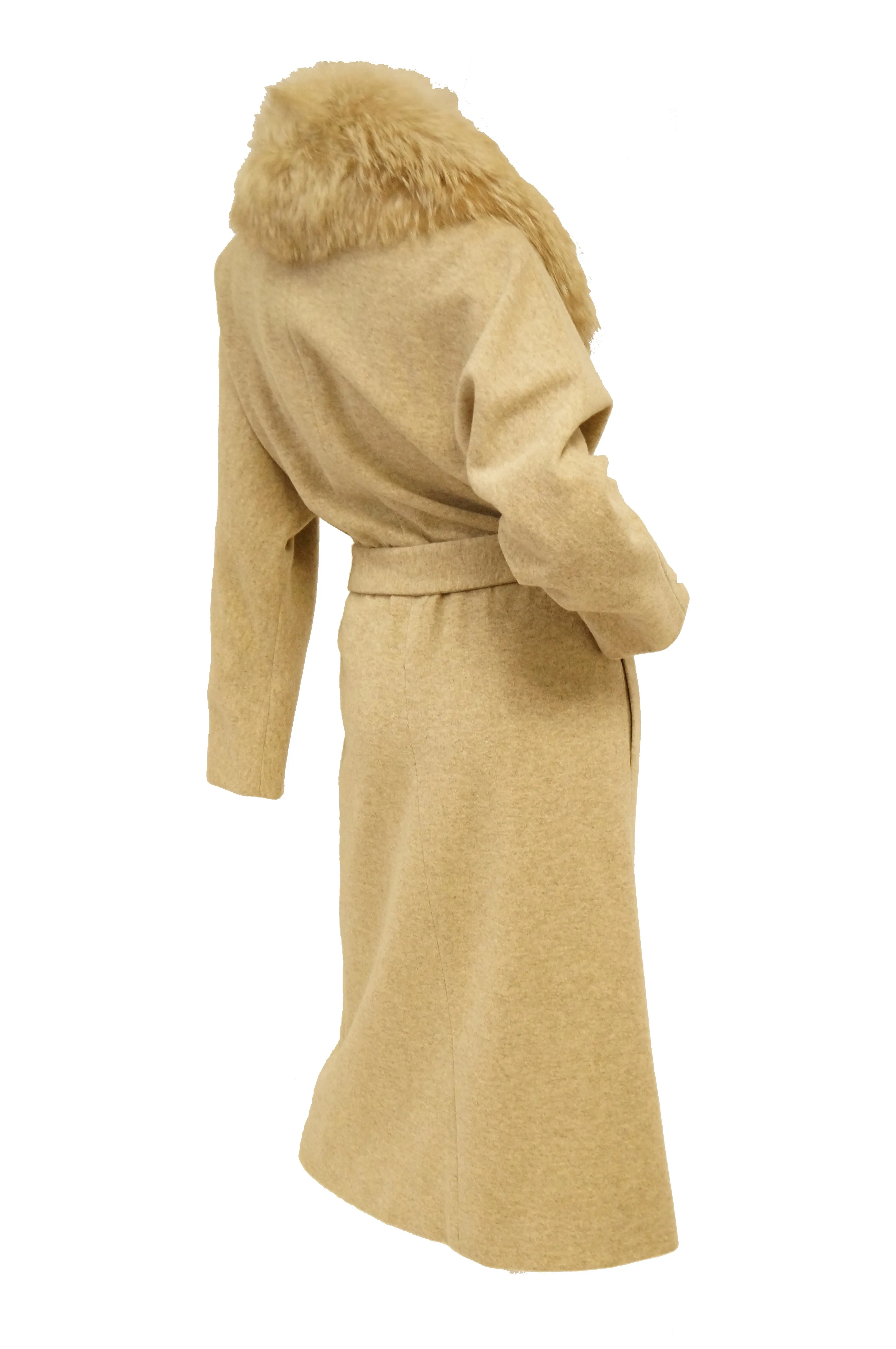 1970s Bill Blass Plush Fox Collar Wool Wrap Coat for Neiman Marcus