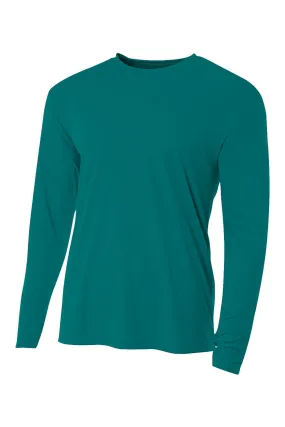 A4 Mens Performance Moisture Wicking Long Sleeve Crewneck T-Shirt - Teal Green