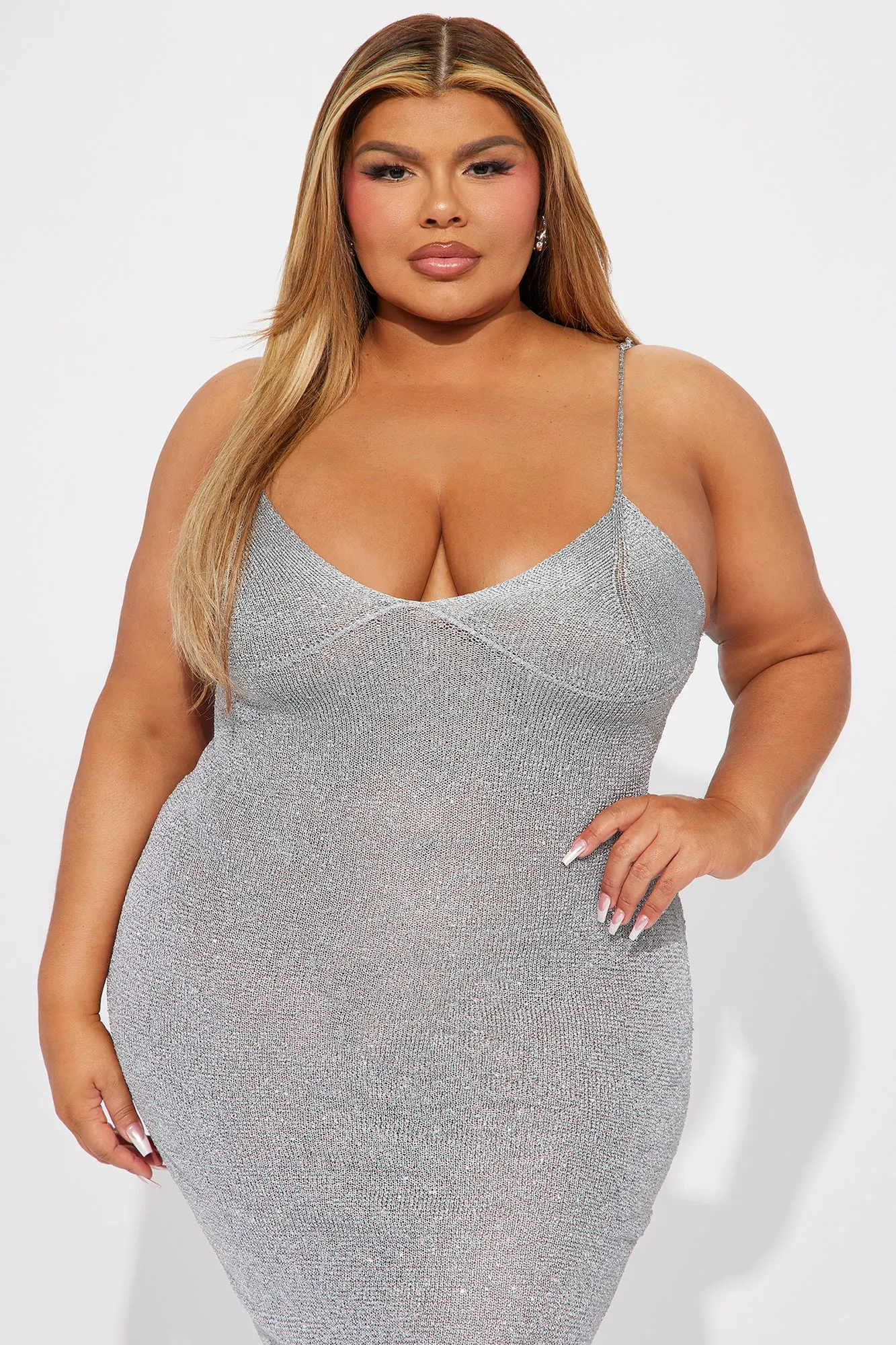 Angeline Metallic Knit Maxi Dress - Silver