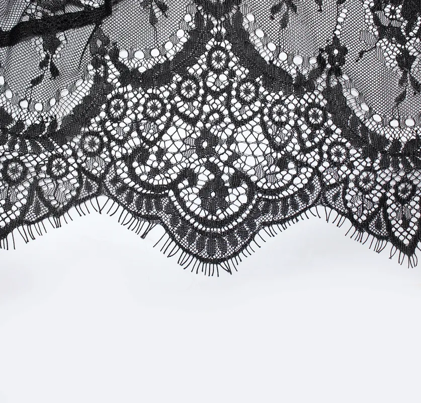 Asymmetrical Gothic Lace Dress with Silver Crosses / Romantic Long Sleeve Fringe Dress