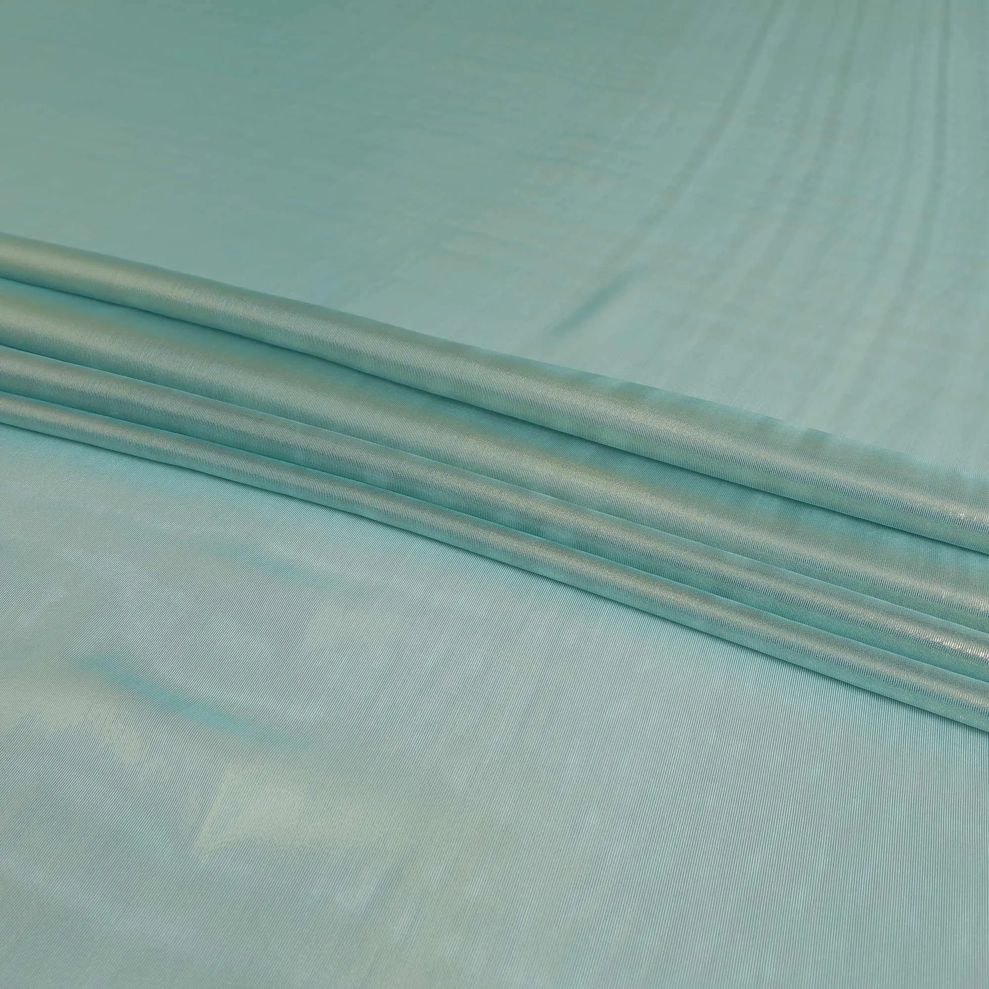Baby blue pure silk chiffon with golden metallic lurex in stripe design-D9227