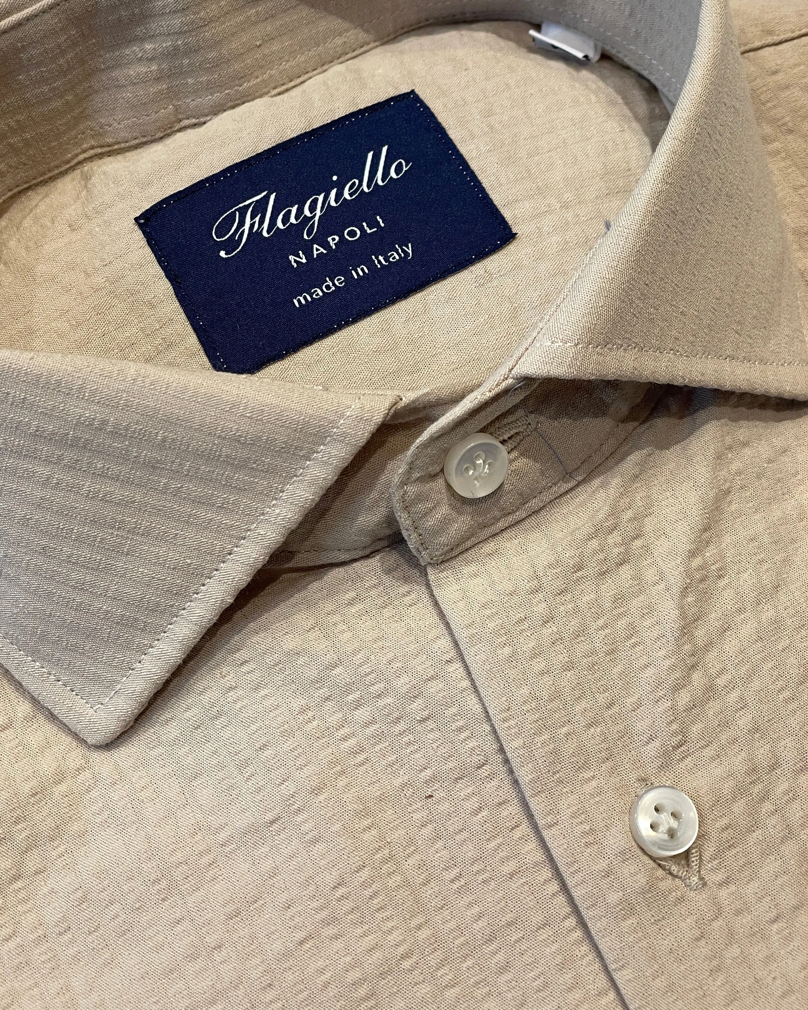 Beige Seersucker Cotton Shirt