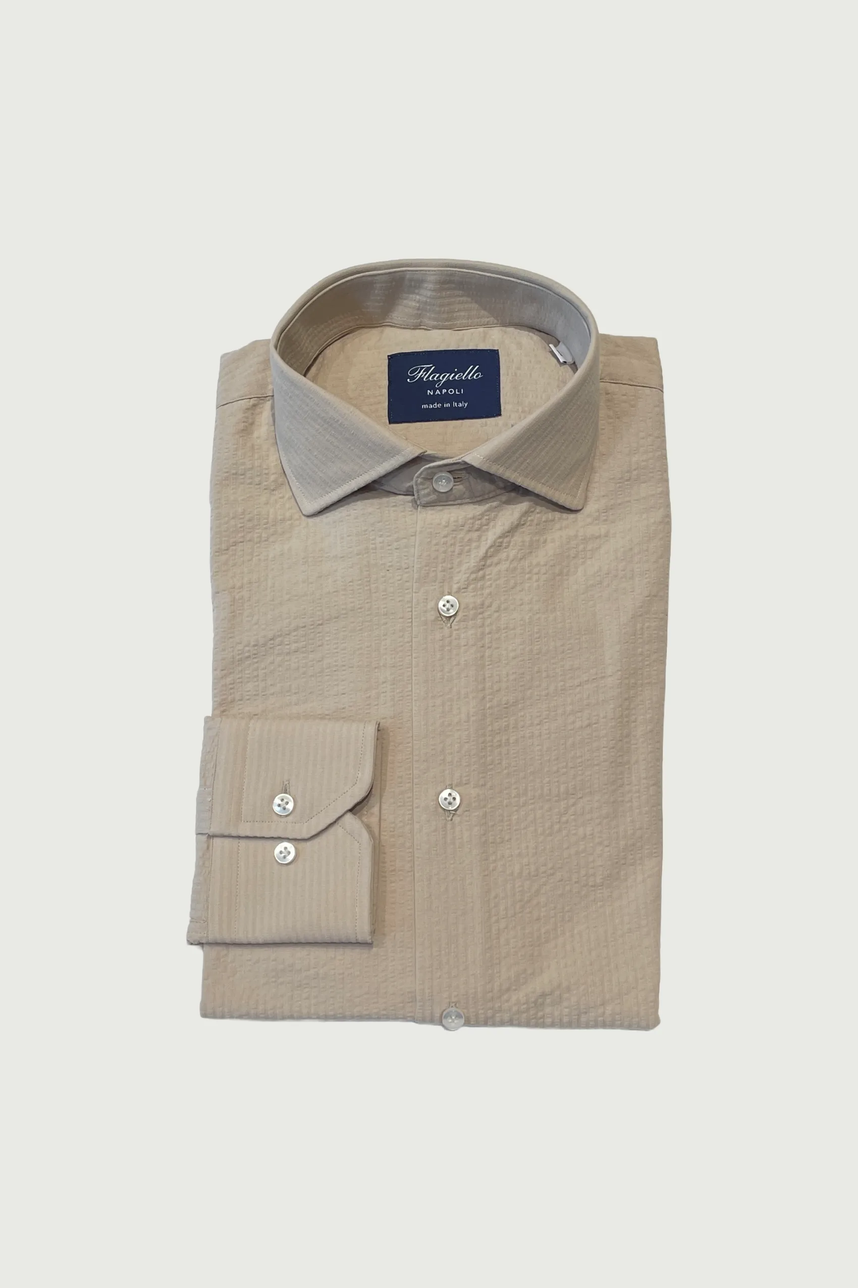 Beige Seersucker Cotton Shirt