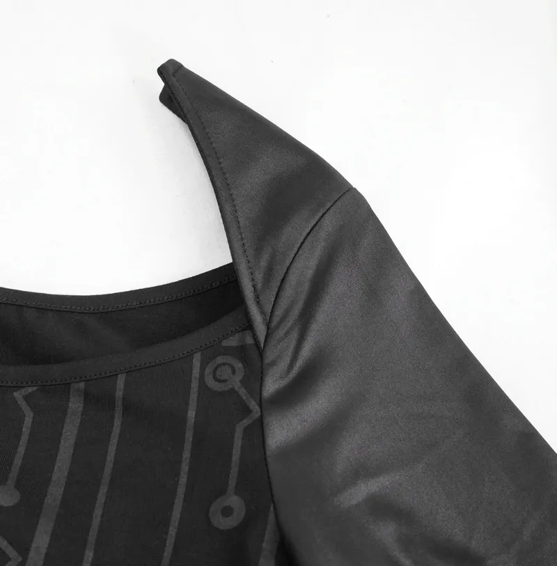 Black Long Sleeve Mini Dress / Dress in Gothic Style with Lace-up Waist