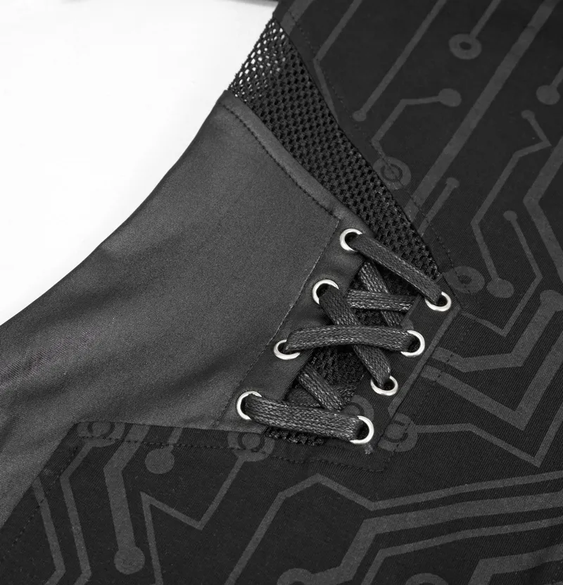 Black Long Sleeve Mini Dress / Dress in Gothic Style with Lace-up Waist