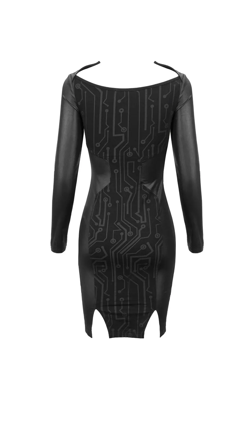 Black Long Sleeve Mini Dress / Dress in Gothic Style with Lace-up Waist