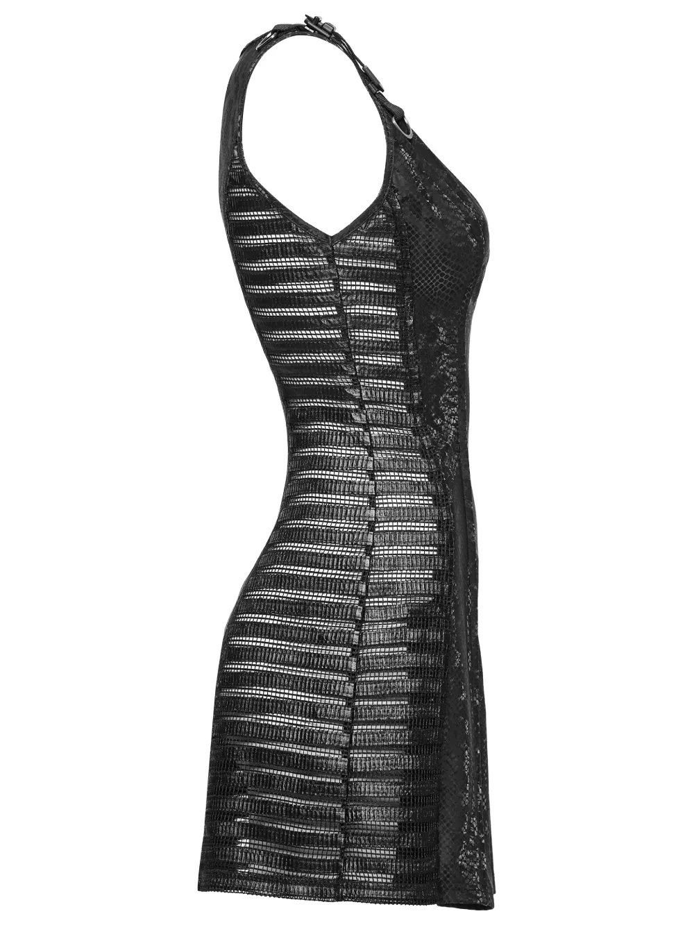 Black Snake Print Sleeveless Dress with Rhinestones