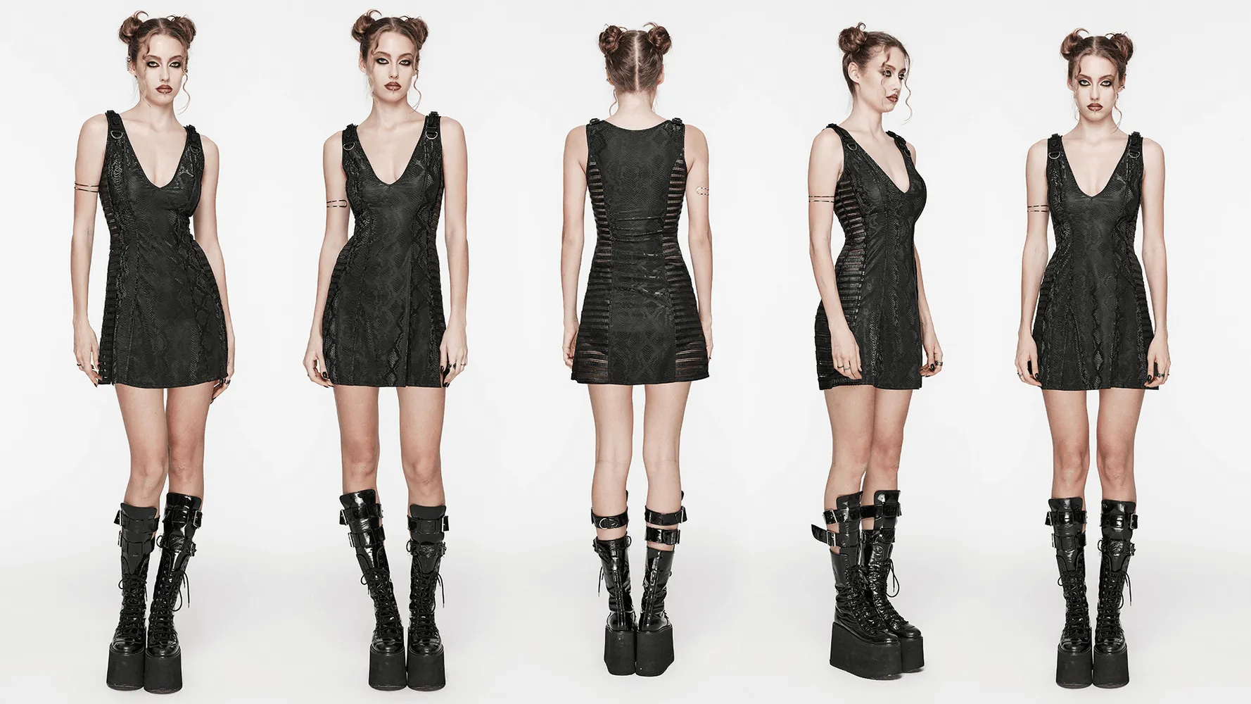 Black Snake Print Sleeveless Dress with Rhinestones