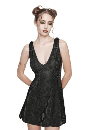 Black Snake Print Sleeveless Dress with Rhinestones