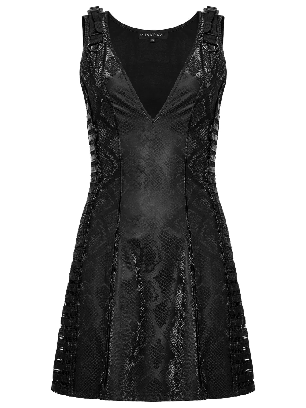 Black Snake Print Sleeveless Dress with Rhinestones