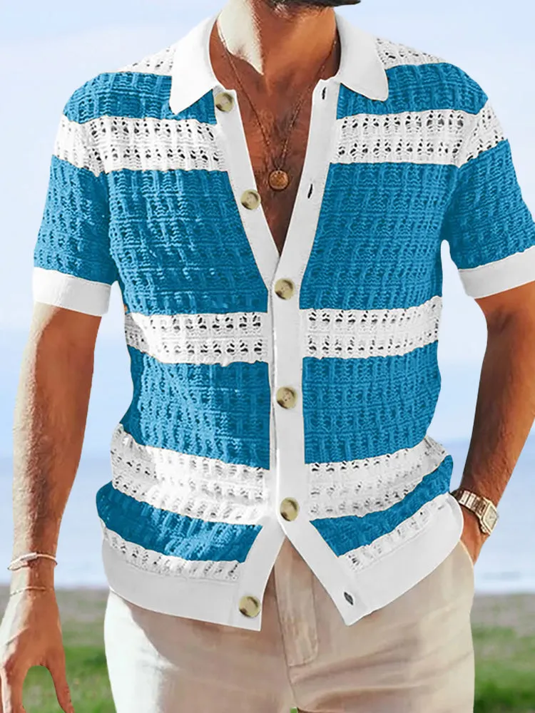 Color Blocking Short-sleeved Knitted Cardigan