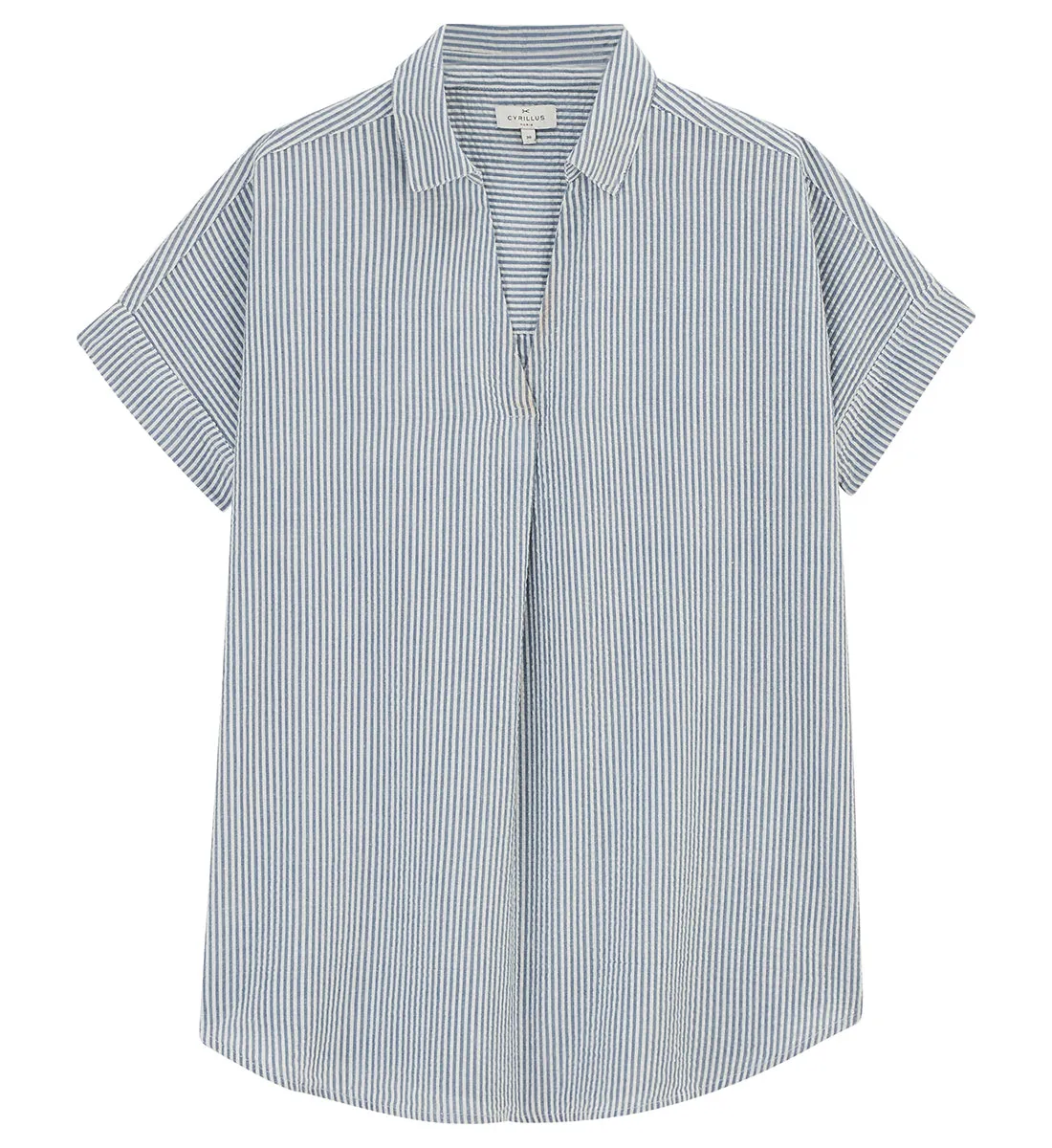 Cyrillus - Blouse Vareuse Seersuc - Blanc Clair Raye - Femme