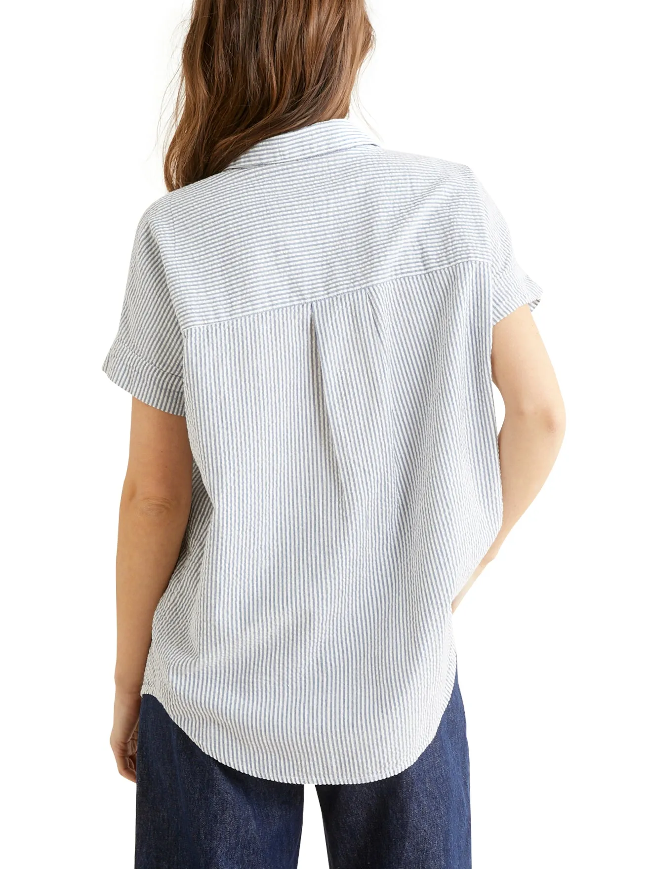 Cyrillus - Blouse Vareuse Seersuc - Blanc Clair Raye - Femme