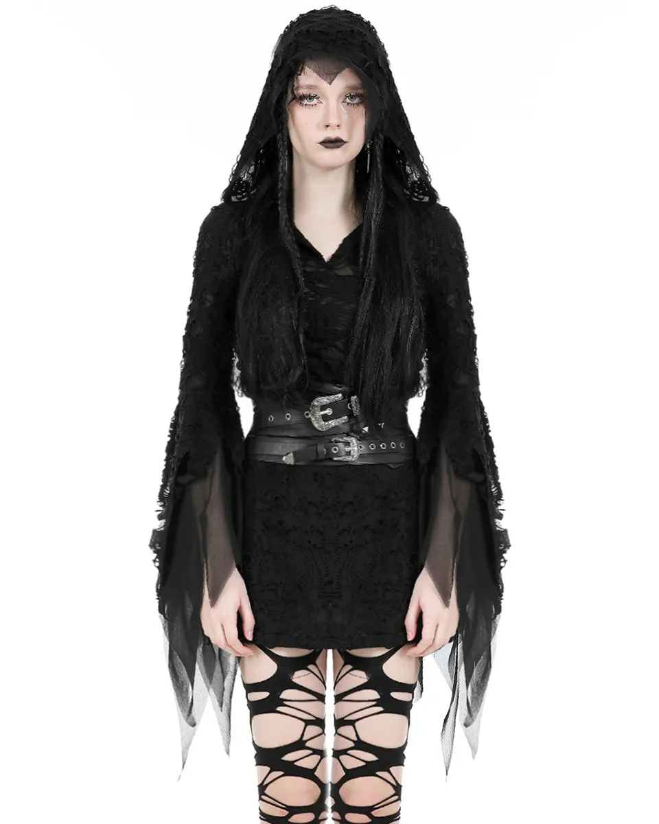 Dark In Love Apocalyptic Gothic Punk Broken Knit Hooded Bodycon Dress