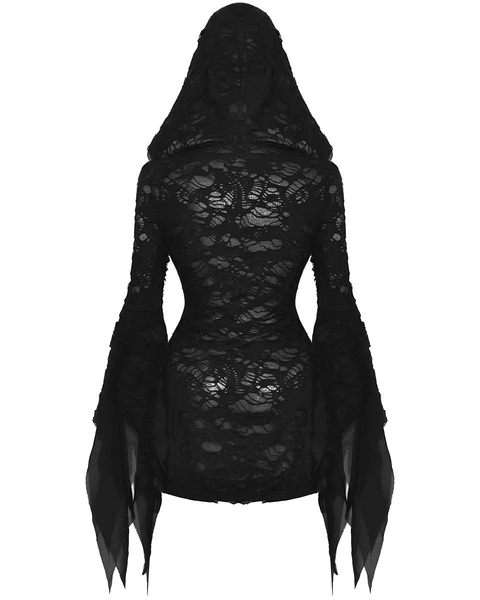 Dark In Love Apocalyptic Gothic Punk Broken Knit Hooded Bodycon Dress