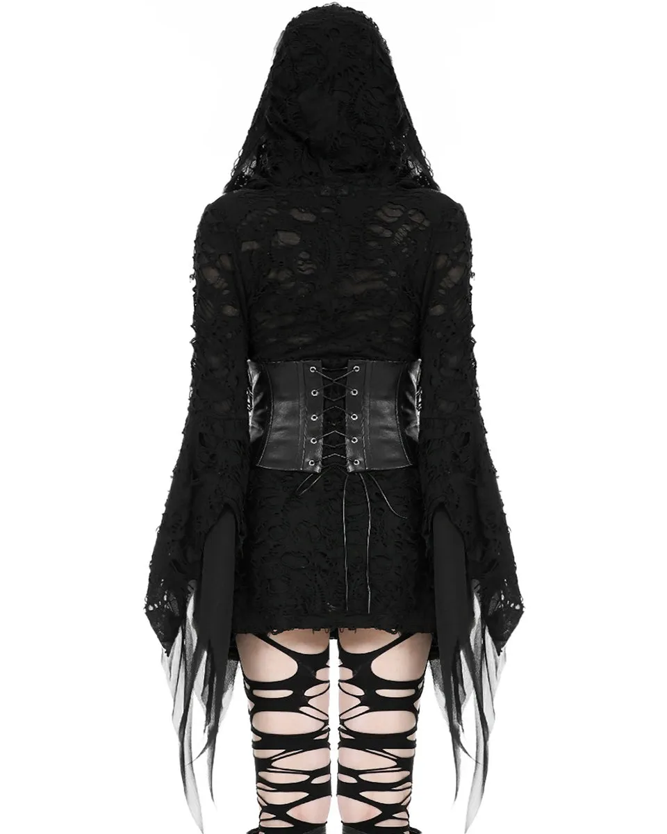 Dark In Love Apocalyptic Gothic Punk Broken Knit Hooded Bodycon Dress