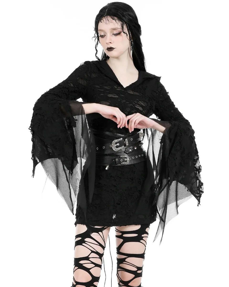Dark In Love Apocalyptic Gothic Punk Broken Knit Hooded Bodycon Dress