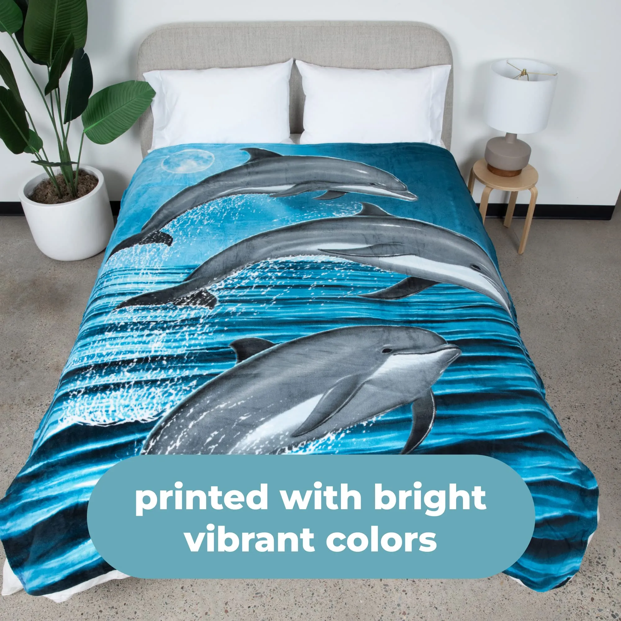 Dolphin Fleece Blanket For Bed, 75" X 90" Queen Size Dolphin Fleece Throw