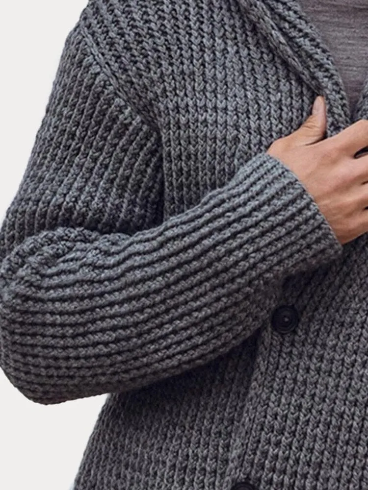 Double-breasted Cardigan Hooded Knit Sweater