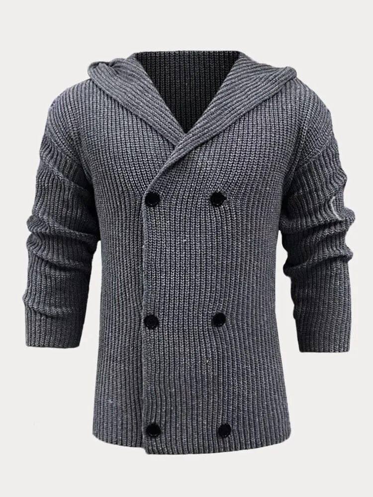 Double-breasted Cardigan Hooded Knit Sweater