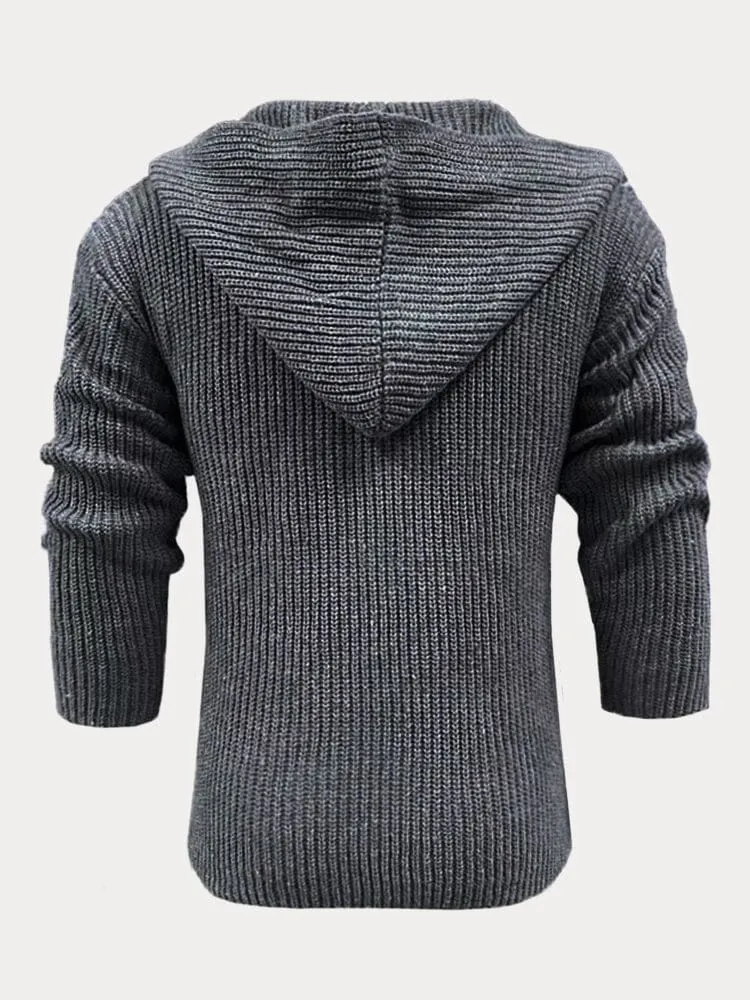 Double-breasted Cardigan Hooded Knit Sweater
