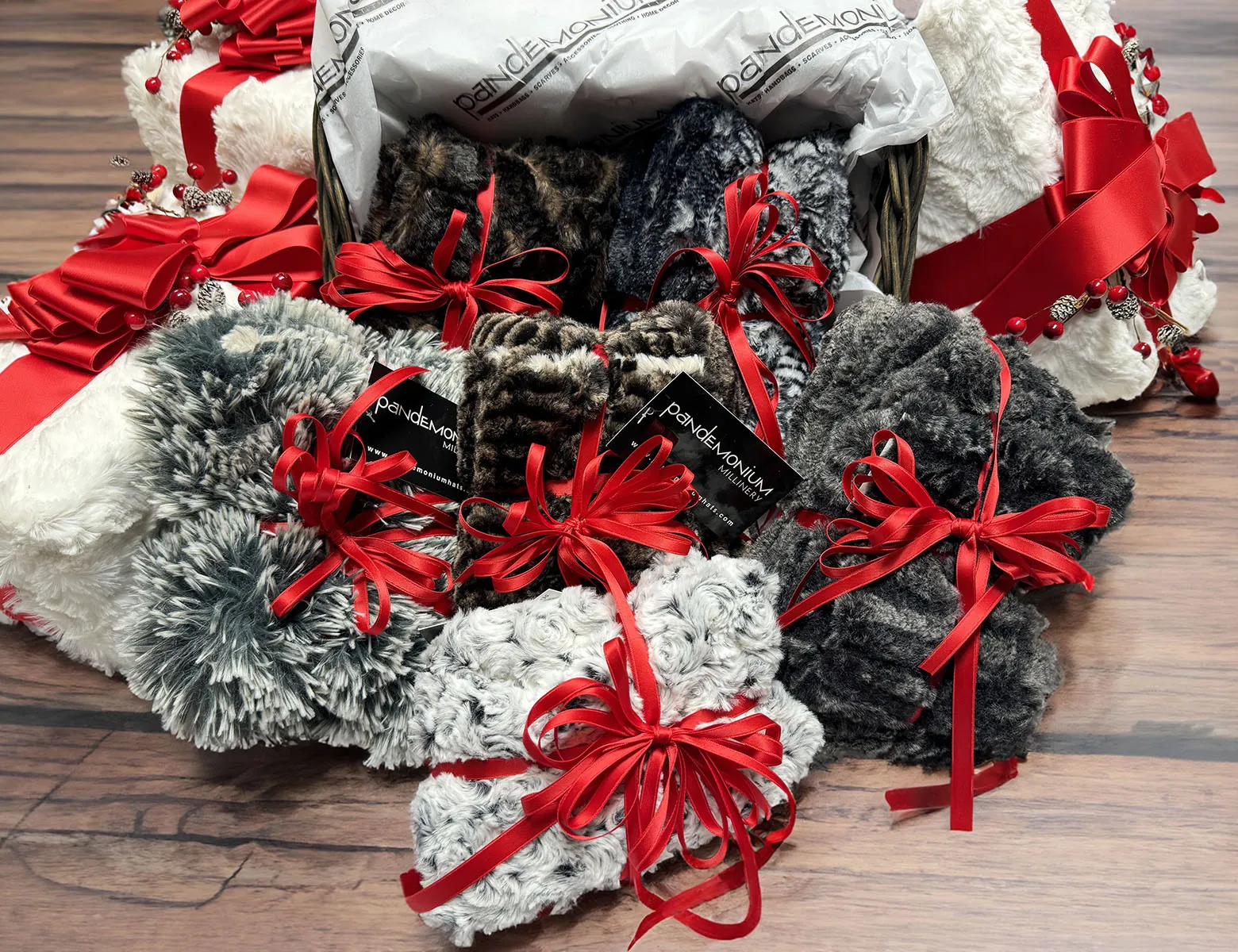 Faux Fur Gift Set - Neck Warmer and Fingerless Gloves in Blue Steel