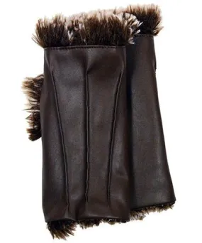 Fingerless / Driving Gloves - Vegan Leather in Chocolate with Silver Tipped Fox Faux Fur in Brown