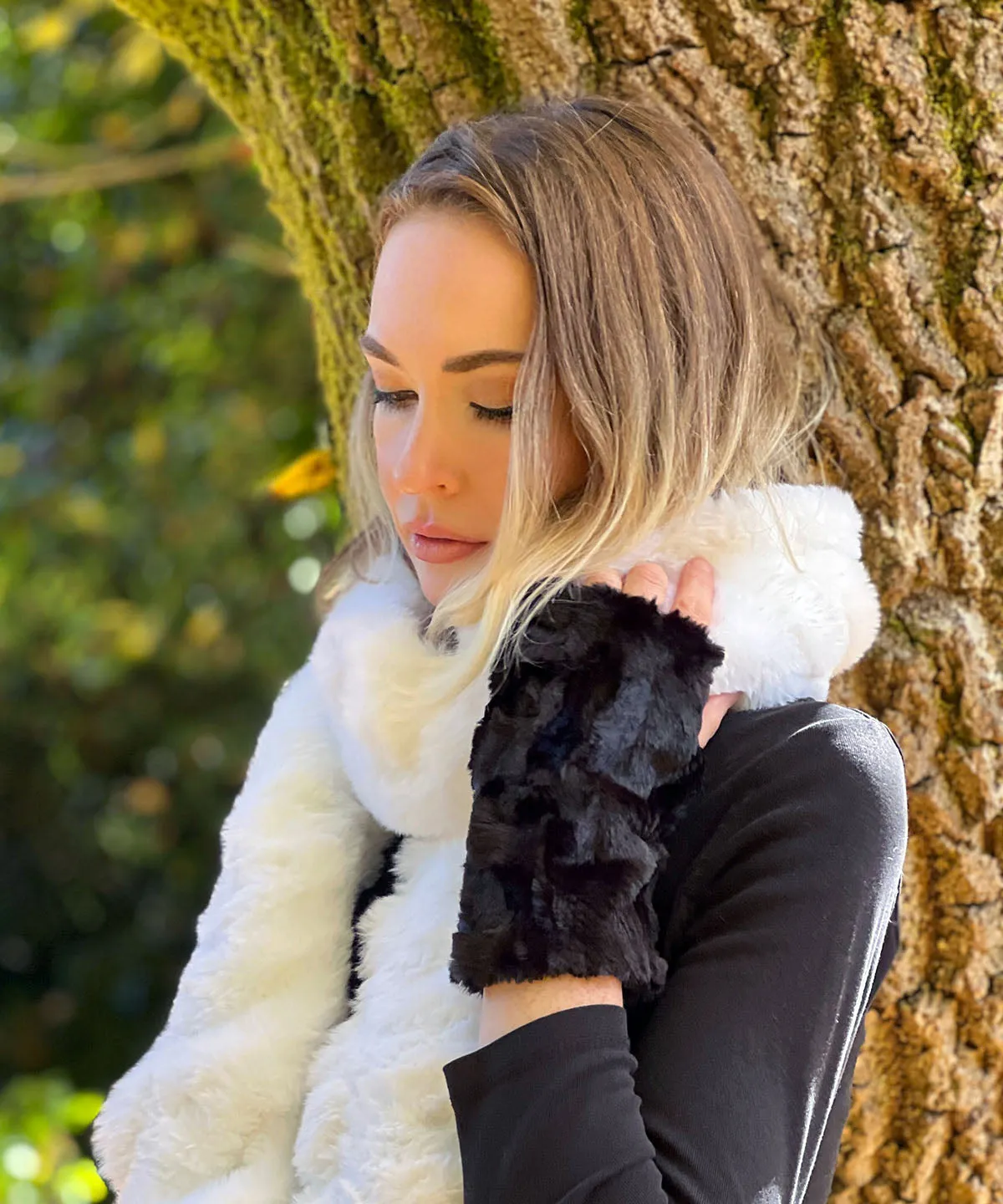 Fingerless / Texting Gloves, Cuddly Faux Fur in Black