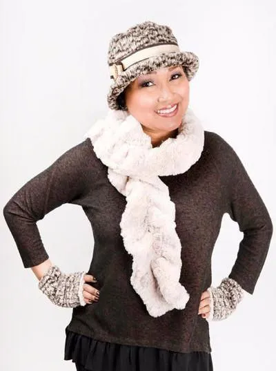 Fingerless / Texting Gloves, Reversible - Cobblestone in Brown/Cream Faux Fur (Sold Out!)