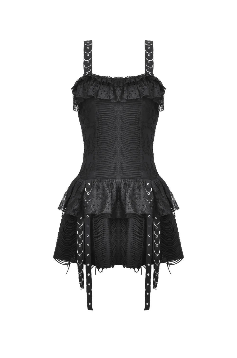 Gothic Lace-Up Dress with Ruffle and Eyelet Details