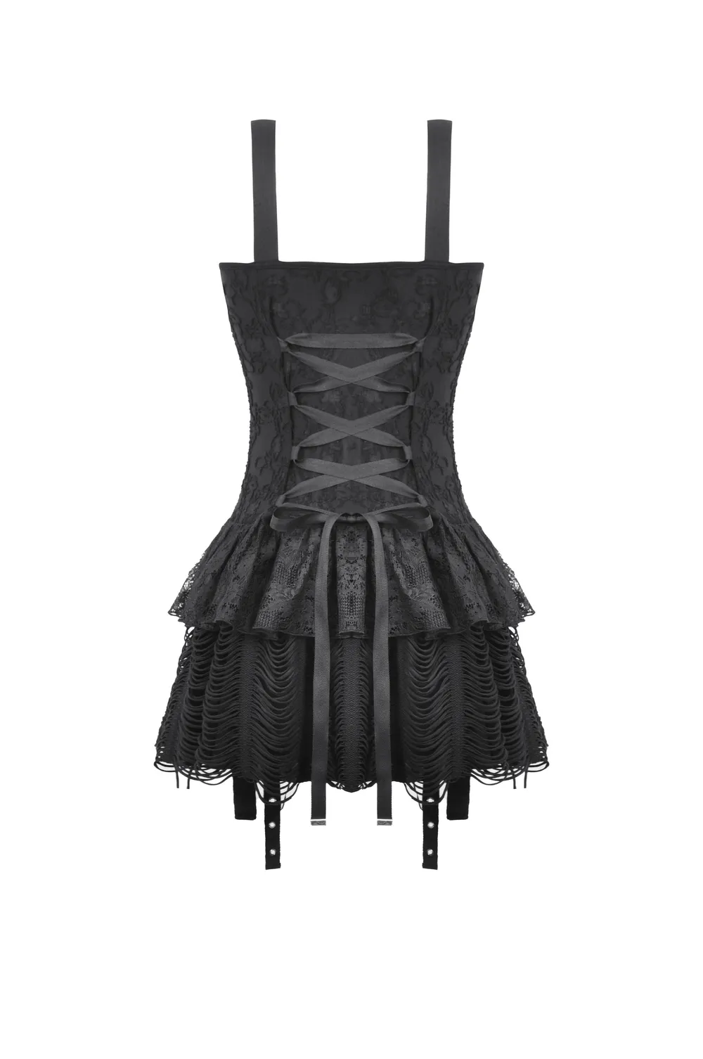 Gothic Lace-Up Dress with Ruffle and Eyelet Details