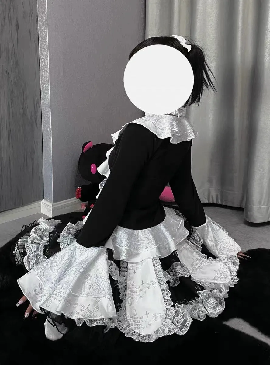 Gothic Skirt Set Halter Top Puff Bunny Ears Skirt