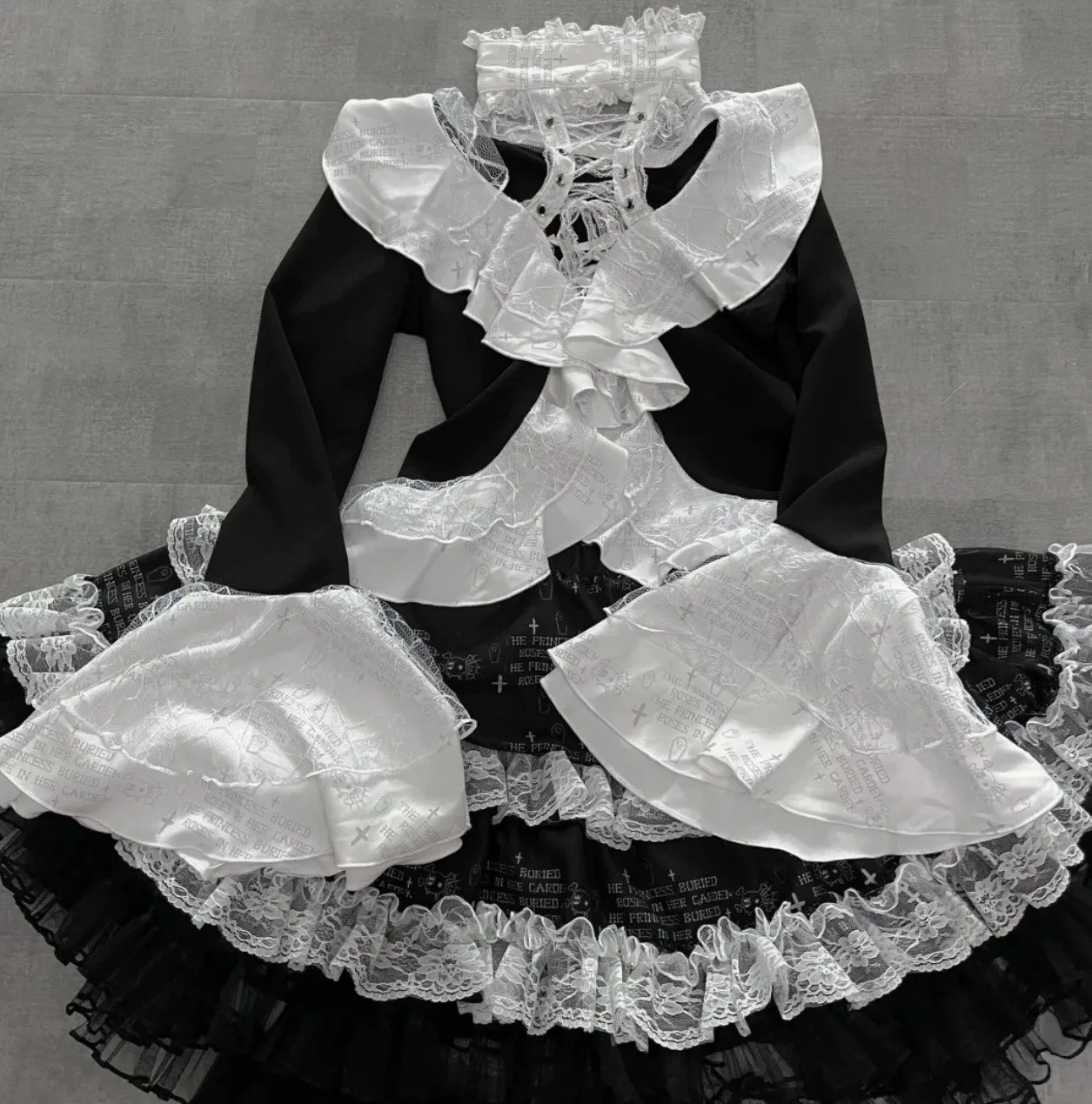 Gothic Skirt Set Halter Top Puff Bunny Ears Skirt