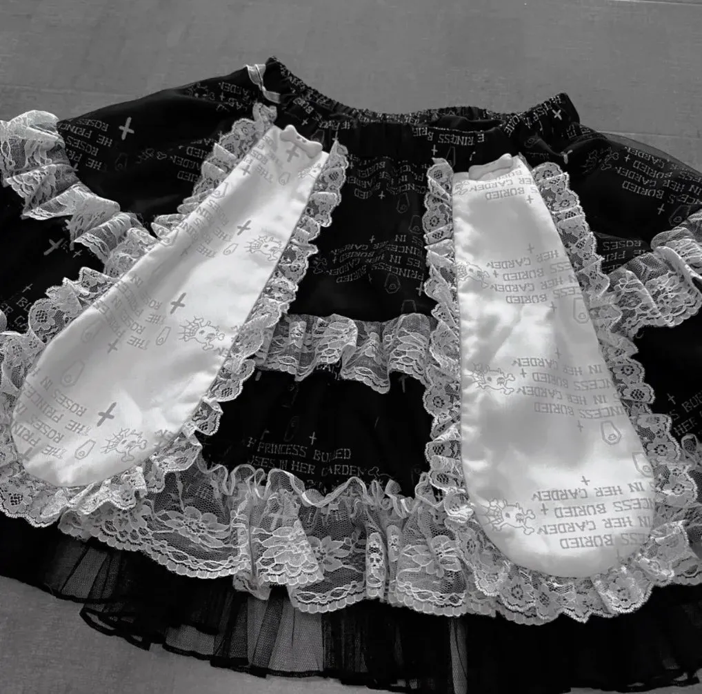 Gothic Skirt Set Halter Top Puff Bunny Ears Skirt