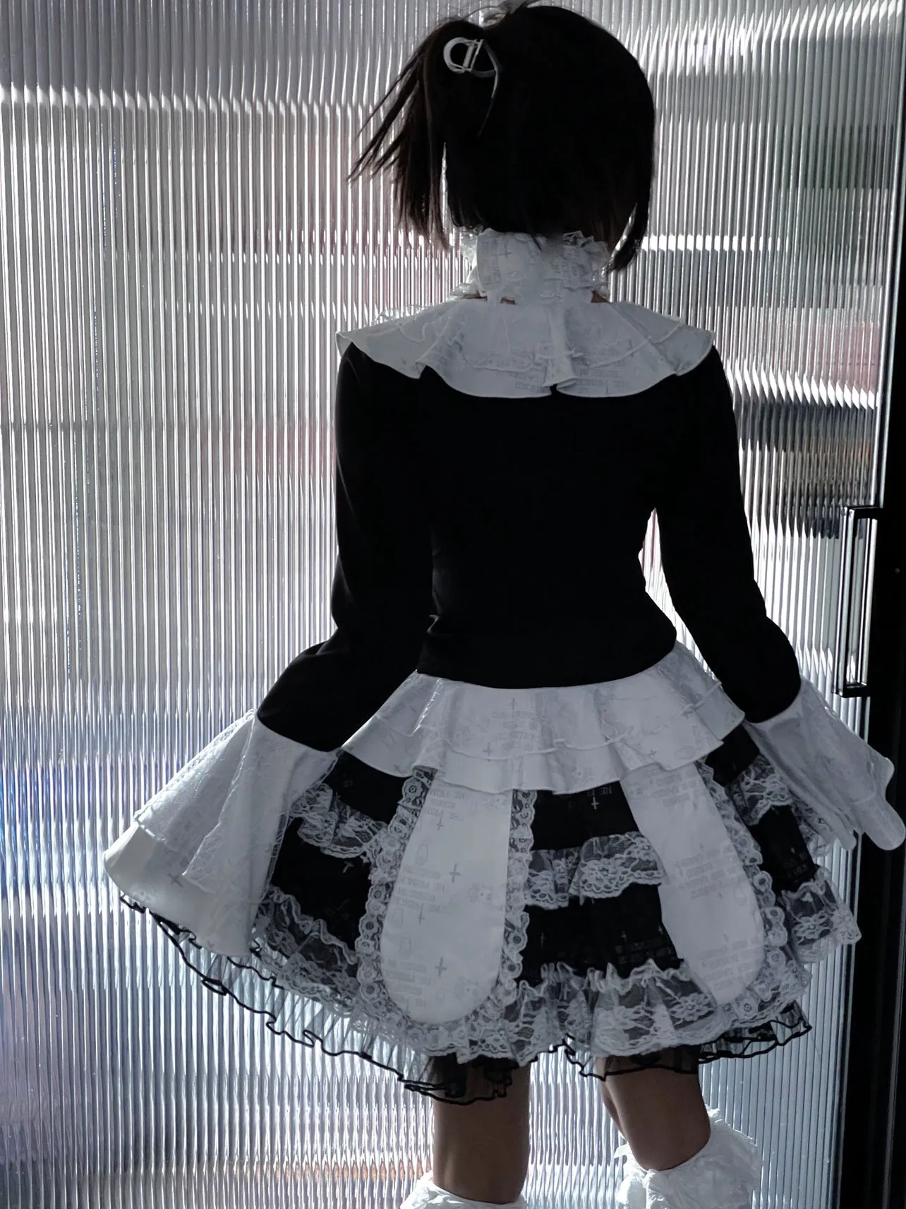 Gothic Skirt Set Halter Top Puff Bunny Ears Skirt