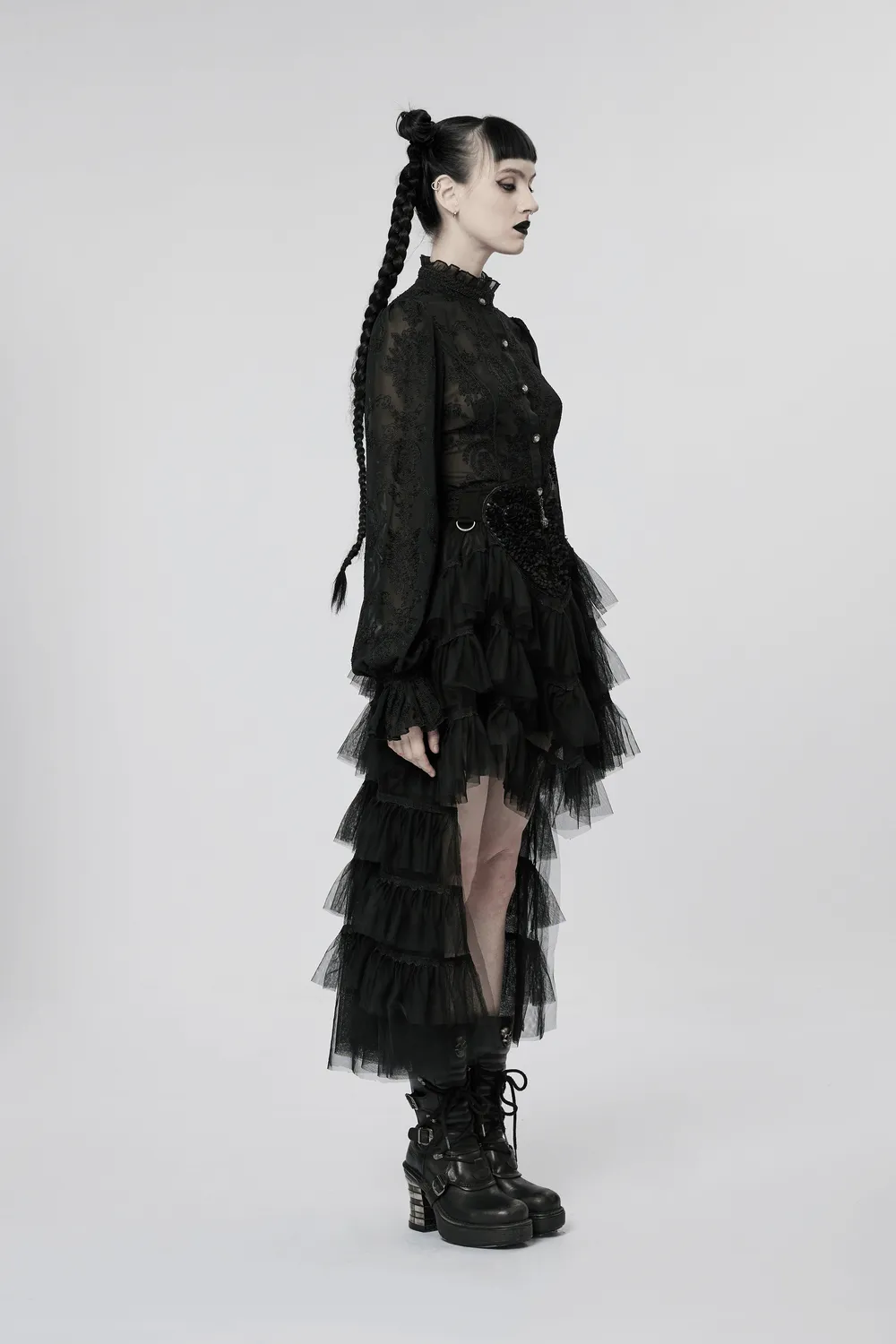 Gothic Tiered Tulle Ruffle Skirt with Accents