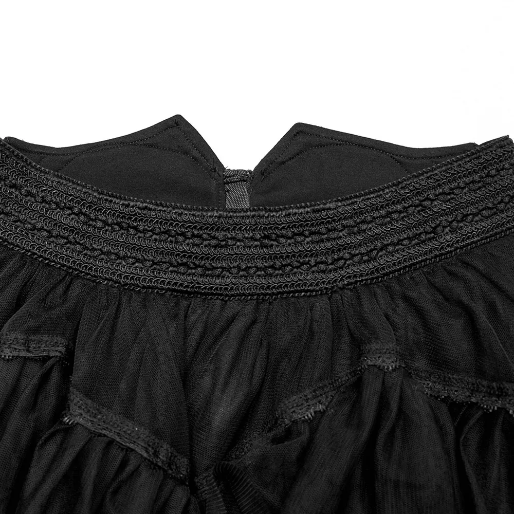 Gothic Tiered Tulle Ruffle Skirt with Accents