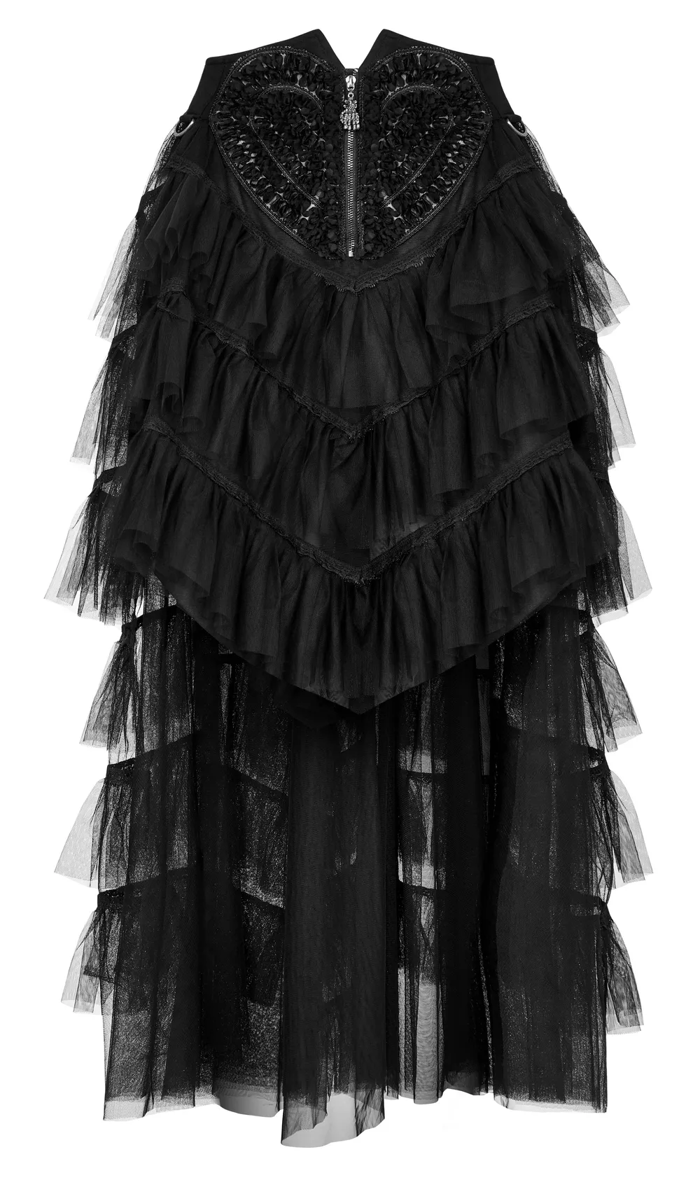 Gothic Tiered Tulle Ruffle Skirt with Accents