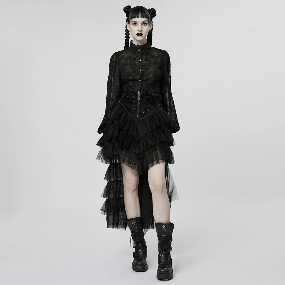 Gothic Tiered Tulle Ruffle Skirt with Accents