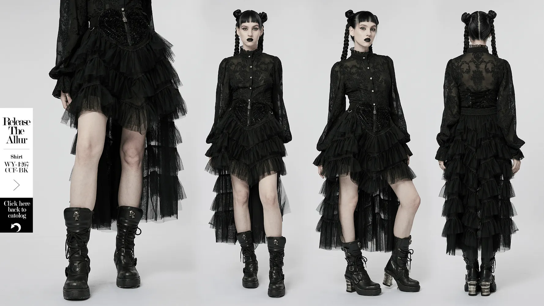 Gothic Tiered Tulle Ruffle Skirt with Accents