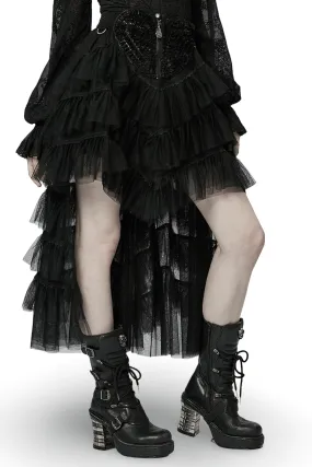 Gothic Tiered Tulle Ruffle Skirt with Accents