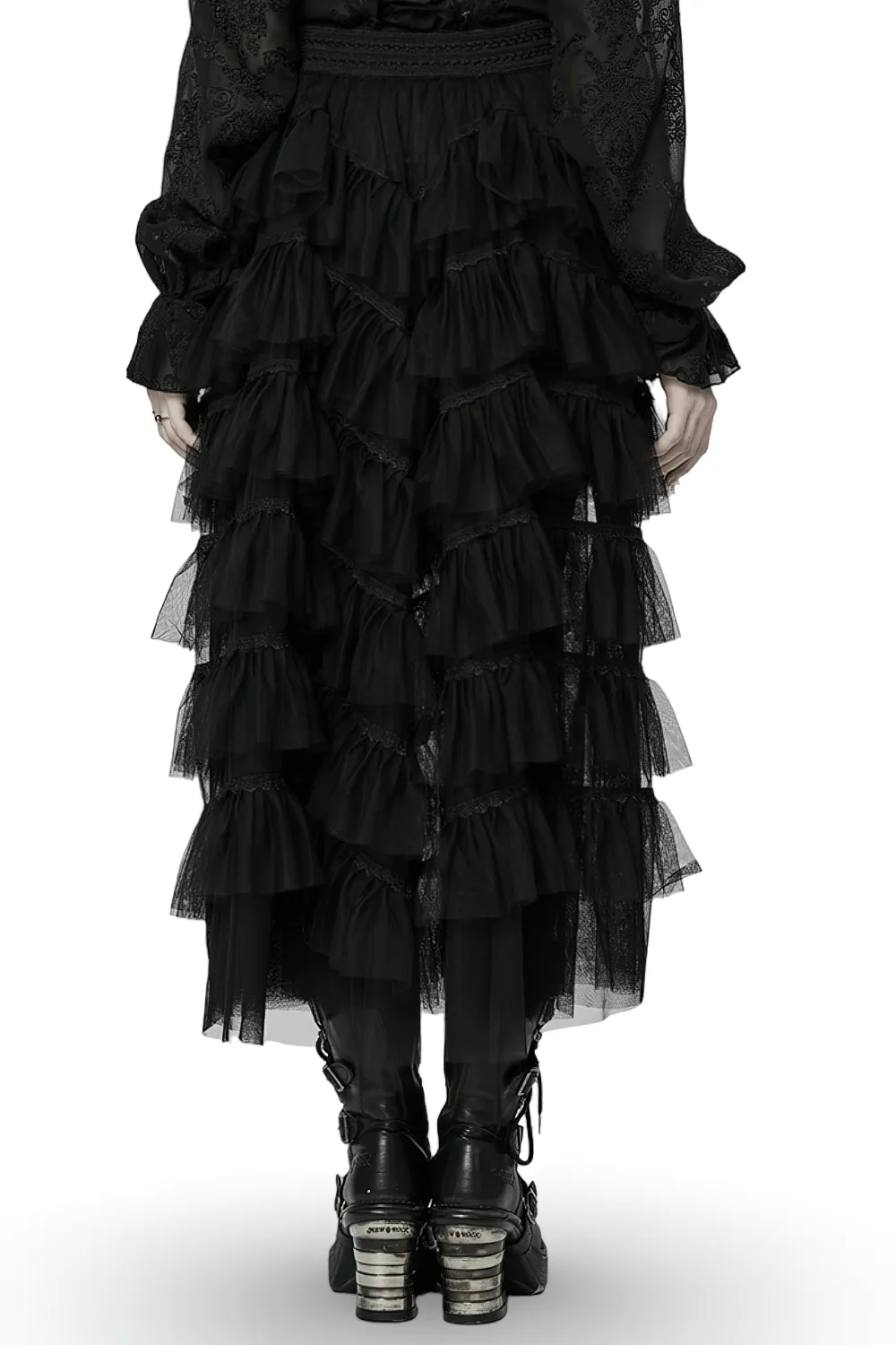 Gothic Tiered Tulle Ruffle Skirt with Accents