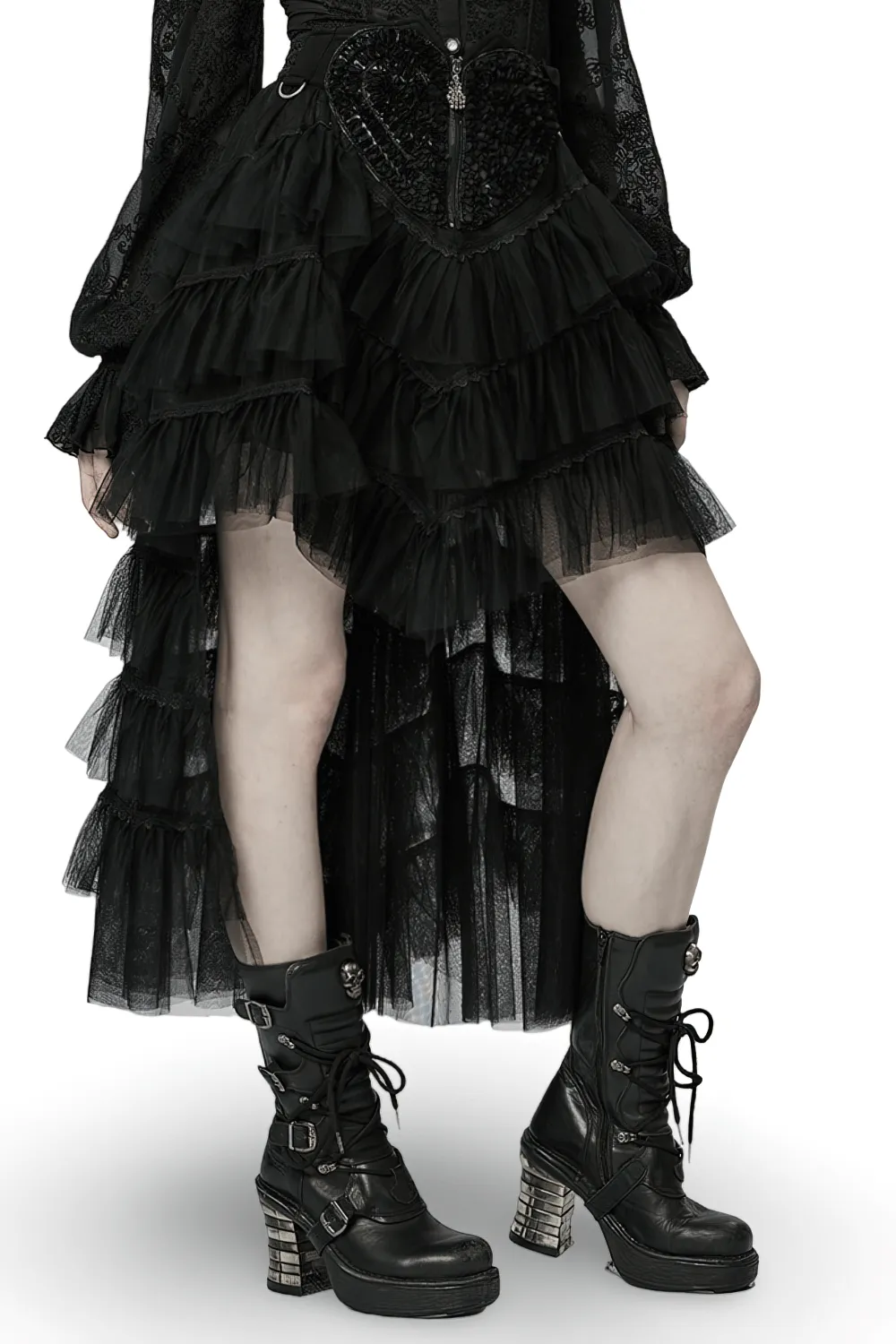 Gothic Tiered Tulle Ruffle Skirt with Accents