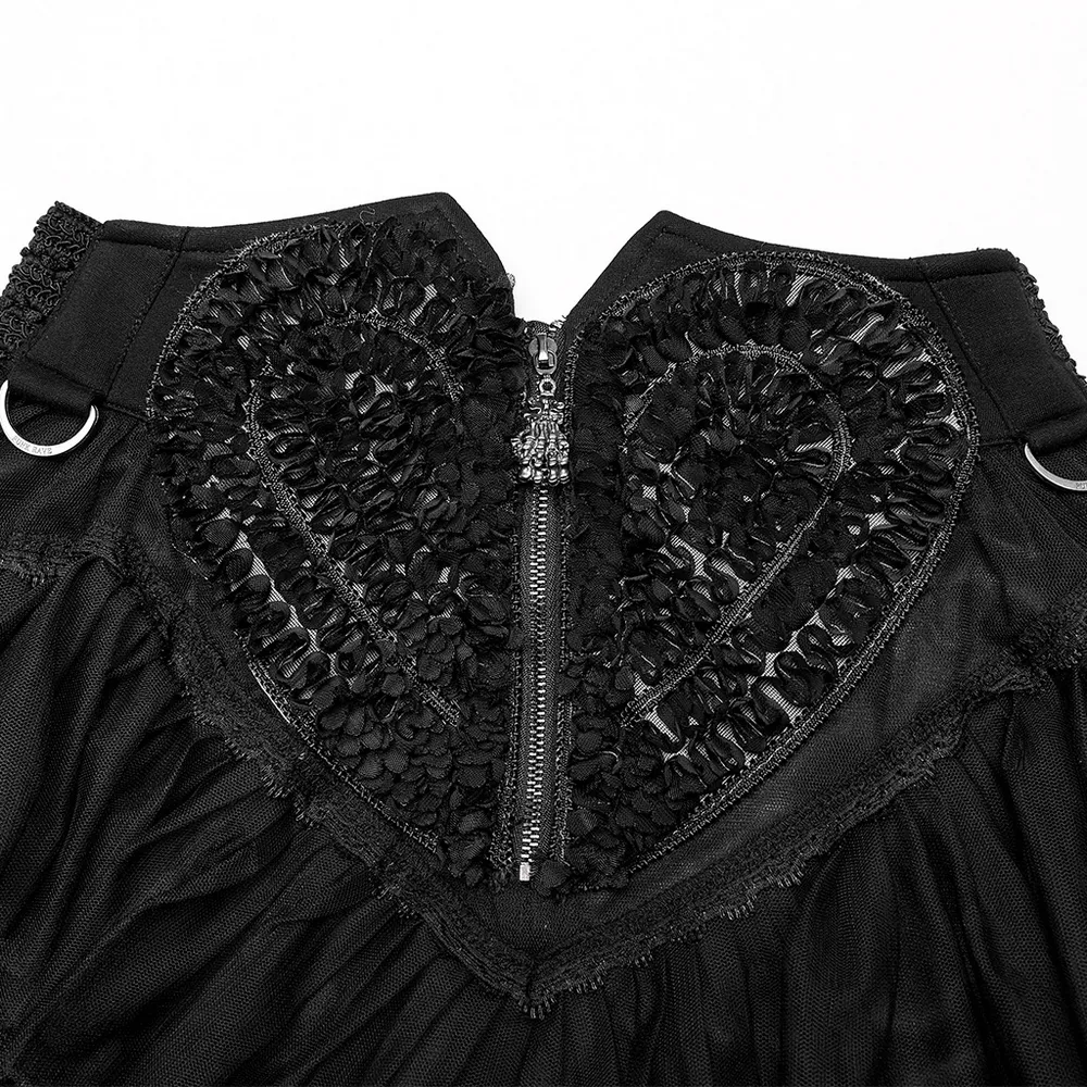 Gothic Tiered Tulle Ruffle Skirt with Accents