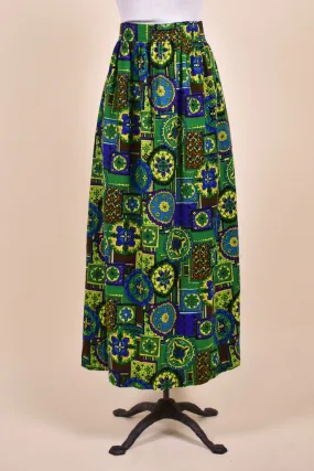 Green and Blue Stained Glass Print Maxi Skirt By Dutchmaid, XL
